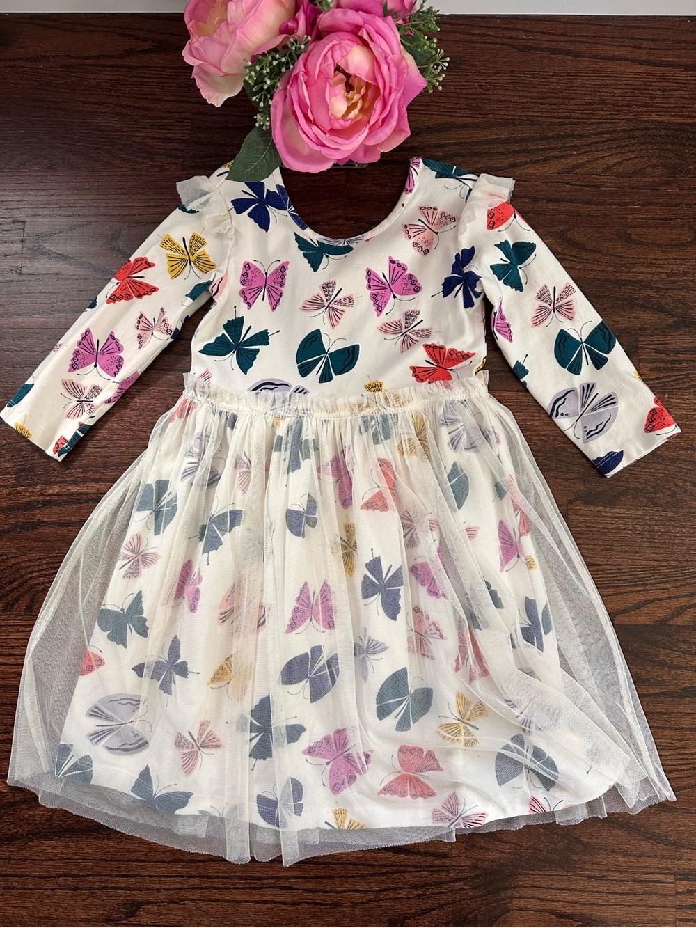 Hanna Andersson butterfly print skater dress, size 120/6-7US